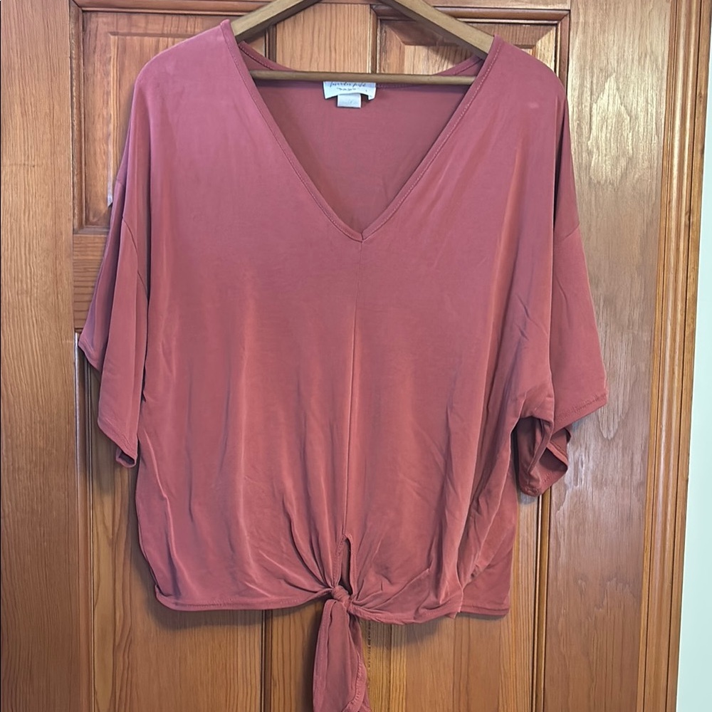 Women's V-Neck Tie-Front Top - Rose